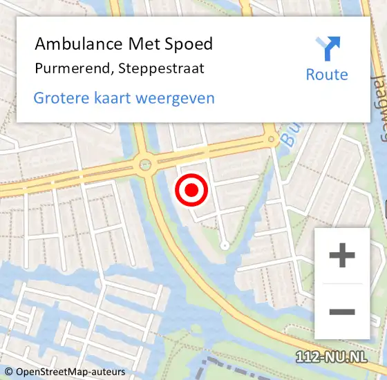 Locatie op kaart van de 112 melding: Ambulance Met Spoed Naar Purmerend, Steppestraat op 28 oktober 2021 18:44