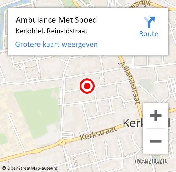 Locatie op kaart van de 112 melding: Ambulance Met Spoed Naar Kerkdriel, Reinaldstraat op 28 oktober 2021 18:47