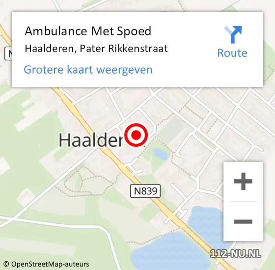 Locatie op kaart van de 112 melding: Ambulance Met Spoed Naar Haalderen, Pater Rikkenstraat op 28 oktober 2021 19:31