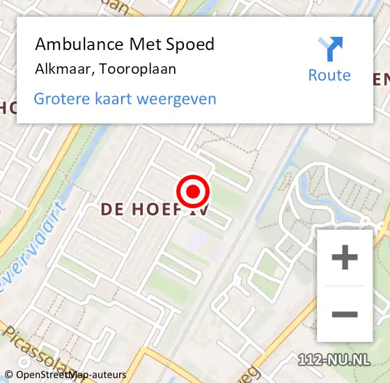Locatie op kaart van de 112 melding: Ambulance Met Spoed Naar Alkmaar, Tooroplaan op 28 oktober 2021 19:34