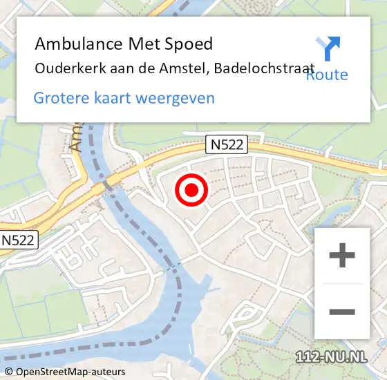 Locatie op kaart van de 112 melding: Ambulance Met Spoed Naar Ouderkerk aan de Amstel, Badelochstraat op 28 oktober 2021 19:47