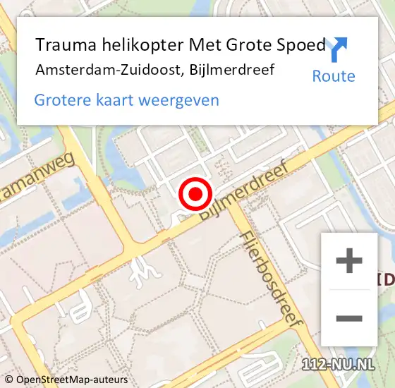 Locatie op kaart van de 112 melding: Trauma helikopter Met Grote Spoed Naar Amsterdam-Zuidoost, Bijlmerdreef op 28 oktober 2021 20:04