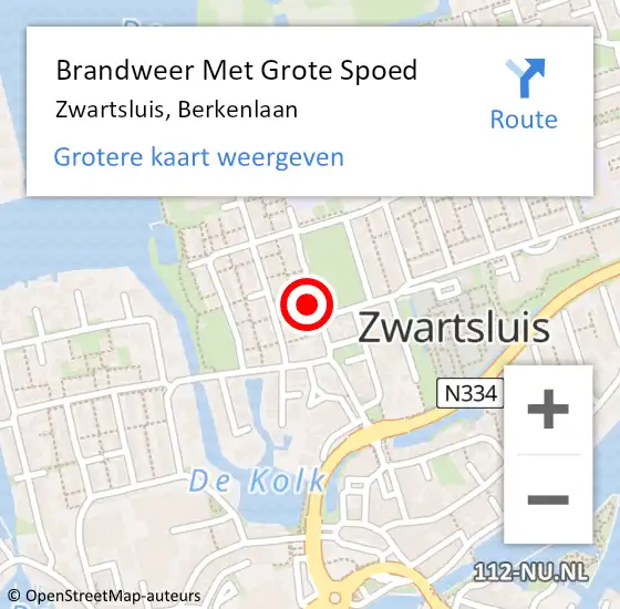 Locatie op kaart van de 112 melding: Brandweer Met Grote Spoed Naar Zwartsluis, Berkenlaan op 28 oktober 2021 20:07