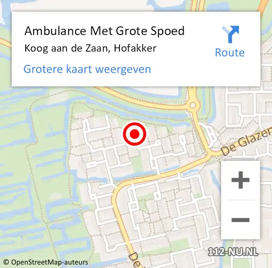 Locatie op kaart van de 112 melding: Ambulance Met Grote Spoed Naar Koog aan de Zaan, Hofakker op 28 oktober 2021 20:40