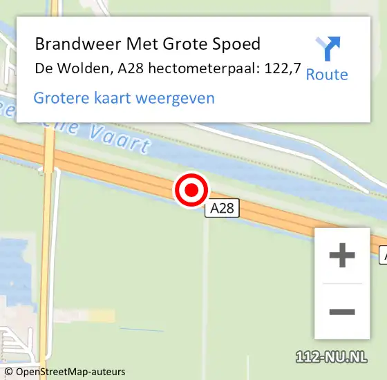Locatie op kaart van de 112 melding: Brandweer Met Grote Spoed Naar De Wolden, A28 hectometerpaal: 122,7 op 28 oktober 2021 21:20