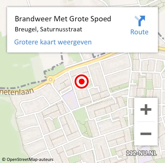 Locatie op kaart van de 112 melding: Brandweer Met Grote Spoed Naar Breugel, Saturnusstraat op 28 oktober 2021 21:56