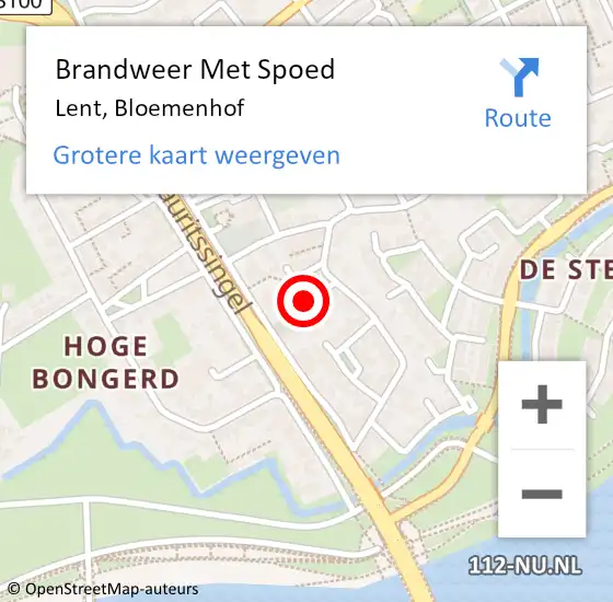 Locatie op kaart van de 112 melding: Brandweer Met Spoed Naar Lent, Bloemenhof op 28 oktober 2021 22:15