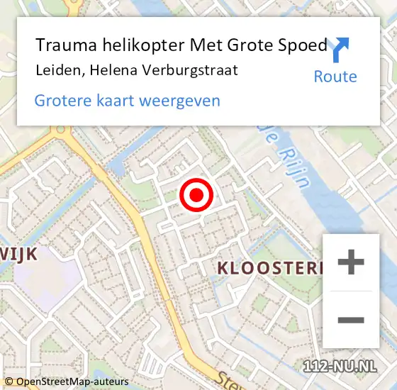 Locatie op kaart van de 112 melding: Trauma helikopter Met Grote Spoed Naar Leiden, Helena Verburgstraat op 28 oktober 2021 22:30