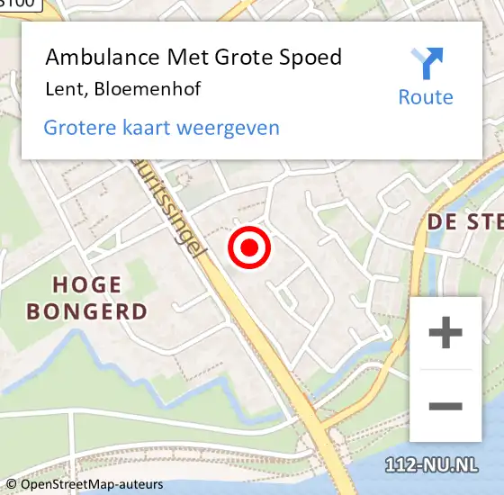 Locatie op kaart van de 112 melding: Ambulance Met Grote Spoed Naar Lent, Bloemenhof op 28 oktober 2021 22:33