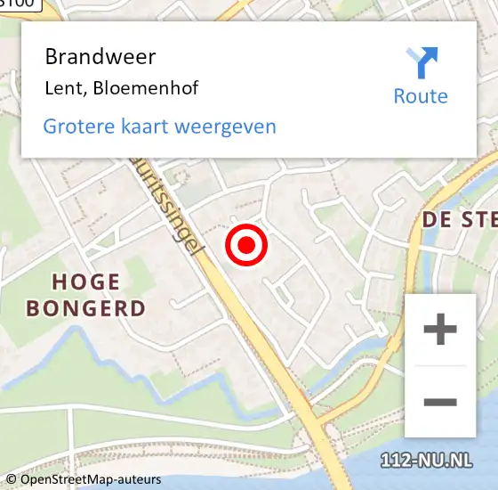 Locatie op kaart van de 112 melding: Brandweer Lent, Bloemenhof op 28 oktober 2021 22:35