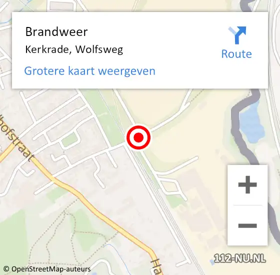 Locatie op kaart van de 112 melding: Brandweer Kerkrade, Wolfsweg op 27 juni 2014 14:01