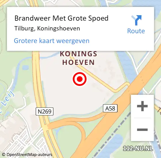 Locatie op kaart van de 112 melding: Brandweer Met Grote Spoed Naar Tilburg, Koningshoeven op 28 oktober 2021 22:38