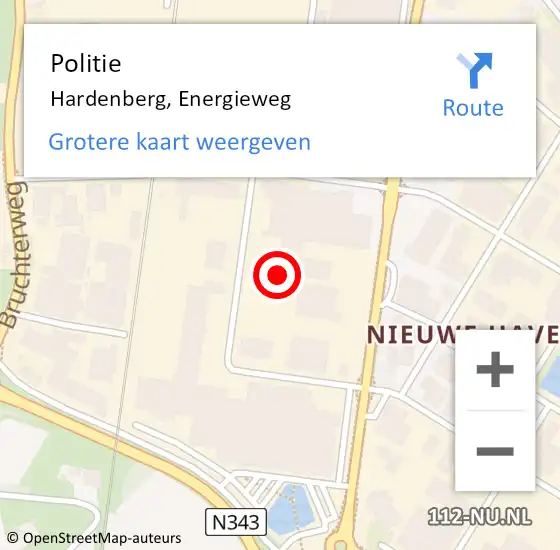 Locatie op kaart van de 112 melding: Politie Hardenberg, Energieweg op 28 oktober 2021 22:42