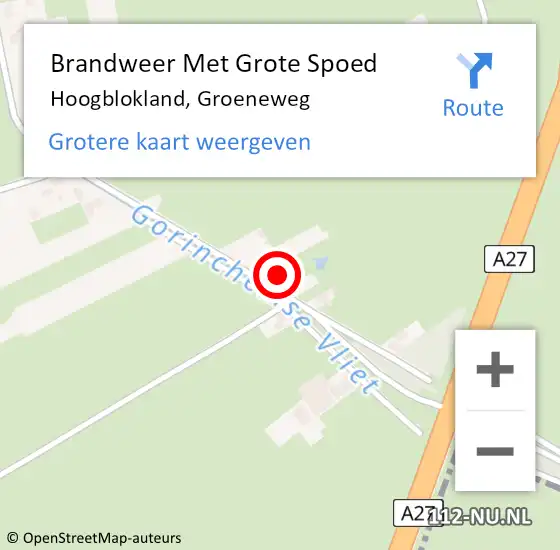 Locatie op kaart van de 112 melding: Brandweer Met Grote Spoed Naar Hoogblokland, Groeneweg op 28 oktober 2021 22:43