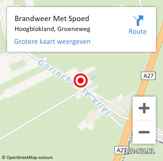 Locatie op kaart van de 112 melding: Brandweer Met Spoed Naar Hoogblokland, Groeneweg op 28 oktober 2021 23:13