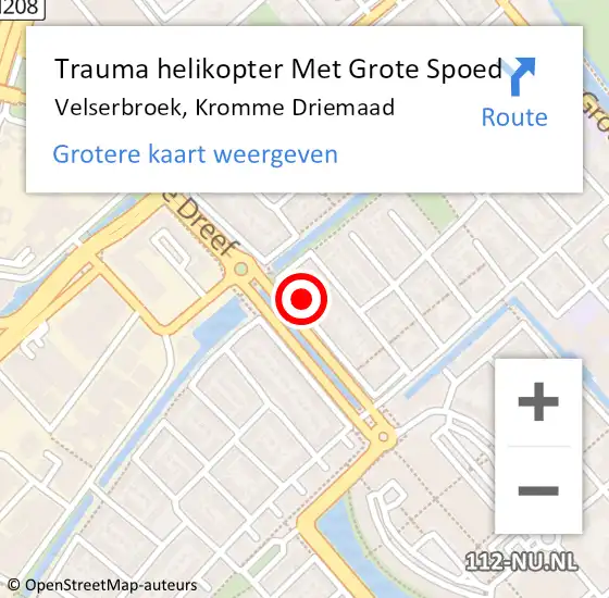 Locatie op kaart van de 112 melding: Trauma helikopter Met Grote Spoed Naar Velserbroek, Kromme Driemaad op 28 oktober 2021 23:26
