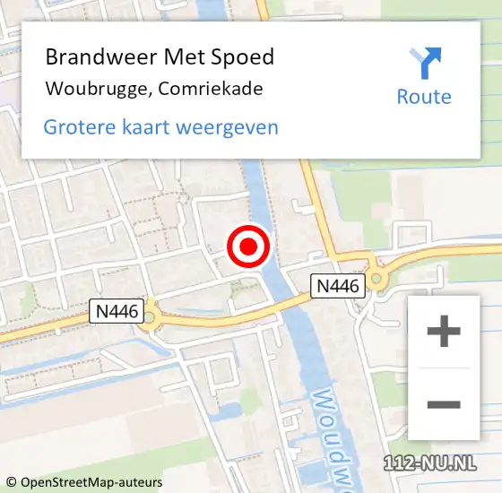 Locatie op kaart van de 112 melding: Brandweer Met Spoed Naar Woubrugge, Comriekade op 29 oktober 2021 00:24