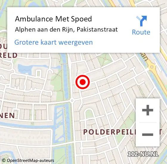 Locatie op kaart van de 112 melding: Ambulance Met Spoed Naar Alphen aan den Rijn, Pakistanstraat op 29 oktober 2021 00:25