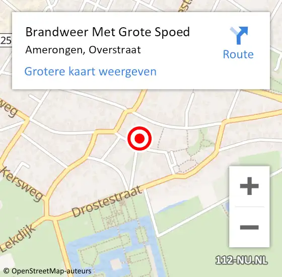 Locatie op kaart van de 112 melding: Brandweer Met Grote Spoed Naar Amerongen, Overstraat op 29 oktober 2021 00:46