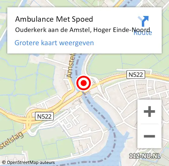 Locatie op kaart van de 112 melding: Ambulance Met Spoed Naar Ouderkerk aan de Amstel, Hoger Einde-Noord op 29 oktober 2021 00:54