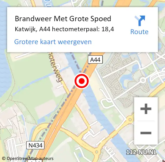 Locatie op kaart van de 112 melding: Brandweer Met Grote Spoed Naar Katwijk, A44 hectometerpaal: 18,4 op 29 oktober 2021 01:28