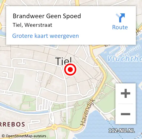 Locatie op kaart van de 112 melding: Brandweer Geen Spoed Naar Tiel, Weerstraat op 29 oktober 2021 08:27