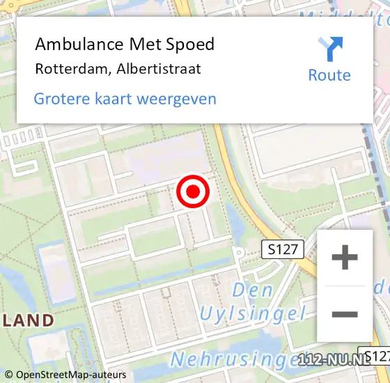 Locatie op kaart van de 112 melding: Ambulance Met Spoed Naar Rotterdam, Albertistraat op 29 oktober 2021 08:37