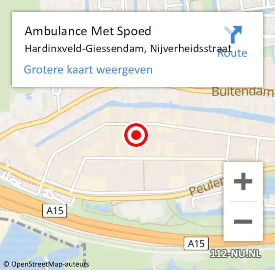 Locatie op kaart van de 112 melding: Ambulance Met Spoed Naar Hardinxveld-Giessendam, Nijverheidsstraat op 29 oktober 2021 09:05
