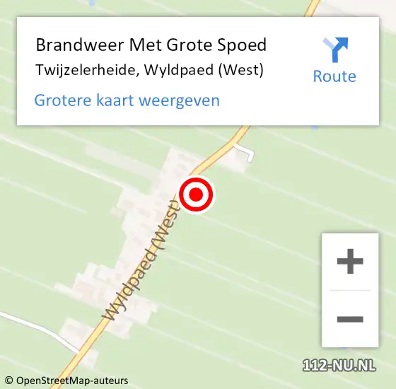 Locatie op kaart van de 112 melding: Brandweer Met Grote Spoed Naar Twijzelerheide, Wyldpaed (West) op 29 oktober 2021 10:03