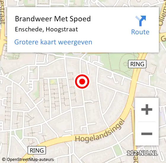 Locatie op kaart van de 112 melding: Brandweer Met Spoed Naar Enschede, Hoogstraat op 29 oktober 2021 10:41