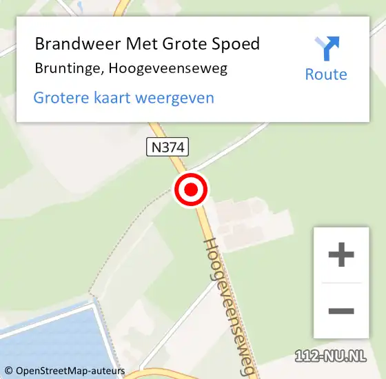 Locatie op kaart van de 112 melding: Brandweer Met Grote Spoed Naar Bruntinge, Hoogeveenseweg op 27 juni 2014 14:33