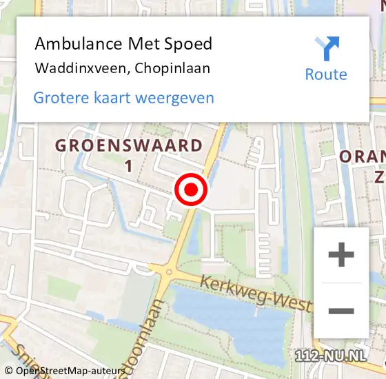 Locatie op kaart van de 112 melding: Ambulance Met Spoed Naar Waddinxveen, Chopinlaan op 29 oktober 2021 11:01