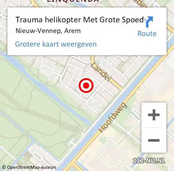 Locatie op kaart van de 112 melding: Trauma helikopter Met Grote Spoed Naar Nieuw-Vennep, Arem op 29 oktober 2021 12:10