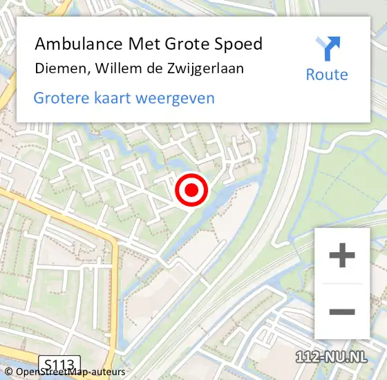 Locatie op kaart van de 112 melding: Ambulance Met Grote Spoed Naar Diemen, Willem de Zwijgerlaan op 29 oktober 2021 12:32