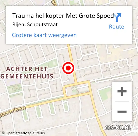 Locatie op kaart van de 112 melding: Trauma helikopter Met Grote Spoed Naar Rijen, Schoutstraat op 29 oktober 2021 12:33