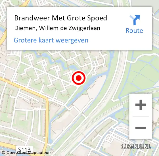 Locatie op kaart van de 112 melding: Brandweer Met Grote Spoed Naar Diemen, Willem de Zwijgerlaan op 29 oktober 2021 12:50