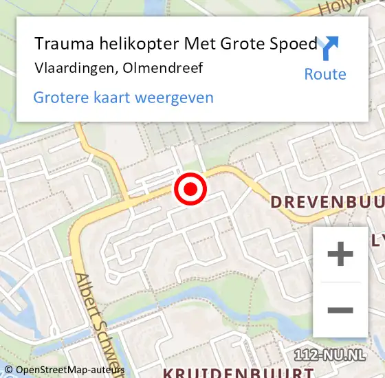 Locatie op kaart van de 112 melding: Trauma helikopter Met Grote Spoed Naar Vlaardingen, Olmendreef op 29 oktober 2021 12:56