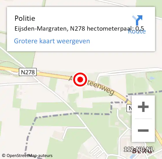 Locatie op kaart van de 112 melding: Politie Maastricht, N278 hectometerpaal: 0,5 op 29 oktober 2021 13:38