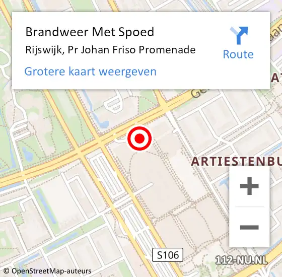 Locatie op kaart van de 112 melding: Brandweer Met Spoed Naar Rijswijk, Pr Johan Friso Promenade op 29 oktober 2021 13:54