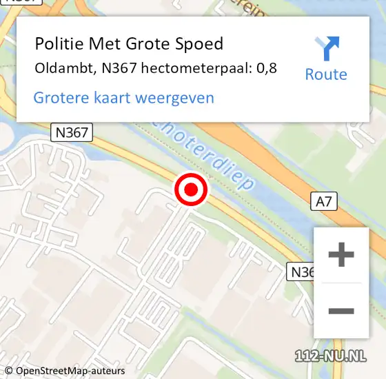 Locatie op kaart van de 112 melding: Politie Met Grote Spoed Naar Oldambt, N367 hectometerpaal: 0,8 op 29 oktober 2021 14:33
