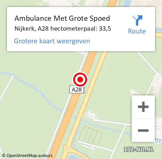 Locatie op kaart van de 112 melding: Ambulance Met Grote Spoed Naar Nijkerk, A28 hectometerpaal: 33,5 op 29 oktober 2021 14:33
