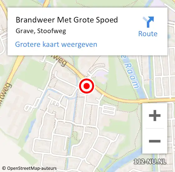 Locatie op kaart van de 112 melding: Brandweer Met Grote Spoed Naar Grave, Stoofweg op 29 oktober 2021 14:51