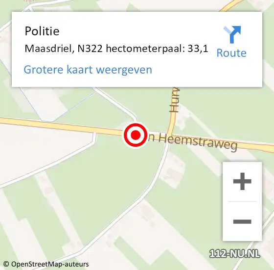 Locatie op kaart van de 112 melding: Politie Maasdriel, N322 hectometerpaal: 33,1 op 29 oktober 2021 15:31