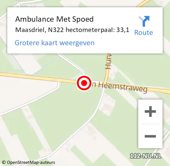 Locatie op kaart van de 112 melding: Ambulance Met Spoed Naar Maasdriel, N322 hectometerpaal: 33,1 op 29 oktober 2021 15:33