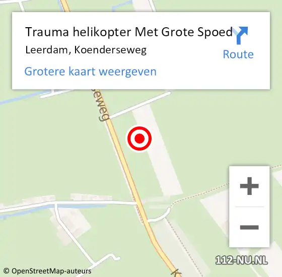 Locatie op kaart van de 112 melding: Trauma helikopter Met Grote Spoed Naar Leerdam, Koenderseweg op 29 oktober 2021 16:01