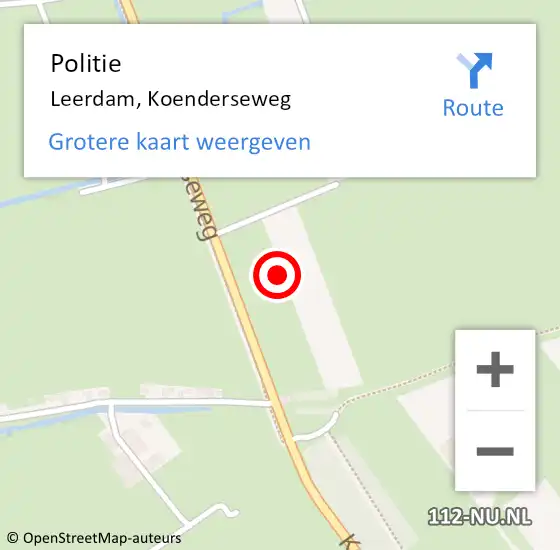 Locatie op kaart van de 112 melding: Politie Leerdam, Koenderseweg op 29 oktober 2021 16:04