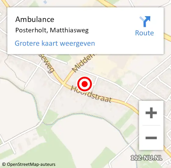 Locatie op kaart van de 112 melding: Ambulance Posterholt, Matthiasweg op 6 oktober 2013 14:21