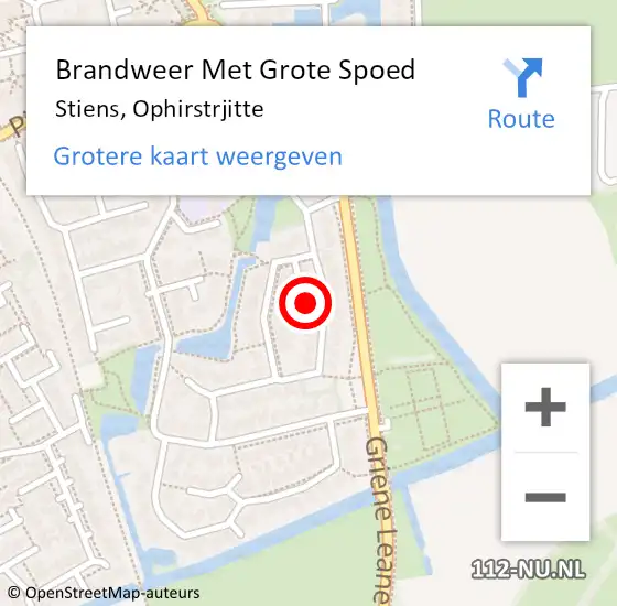 Locatie op kaart van de 112 melding: Brandweer Met Grote Spoed Naar Stiens, Ophirstrjitte op 29 oktober 2021 16:10