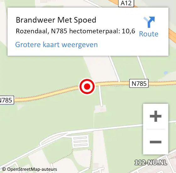 Locatie op kaart van de 112 melding: Brandweer Met Spoed Naar Rozendaal, N785 hectometerpaal: 10,6 op 29 oktober 2021 16:15