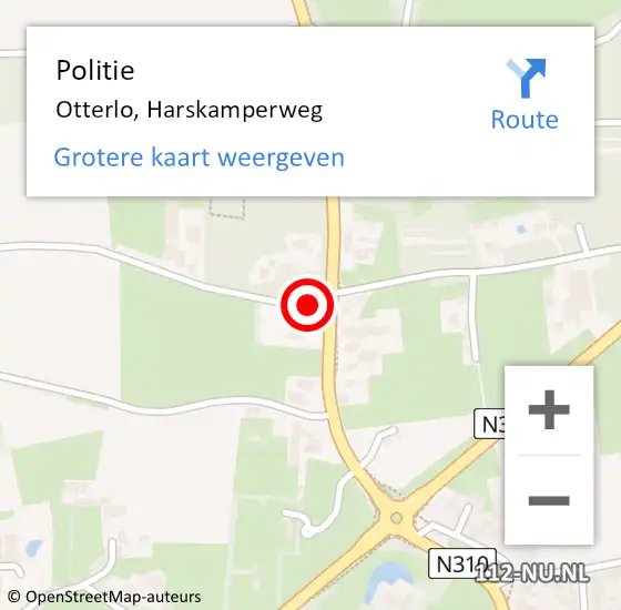 Locatie op kaart van de 112 melding: Politie Otterlo, Harskamperweg op 29 oktober 2021 16:25